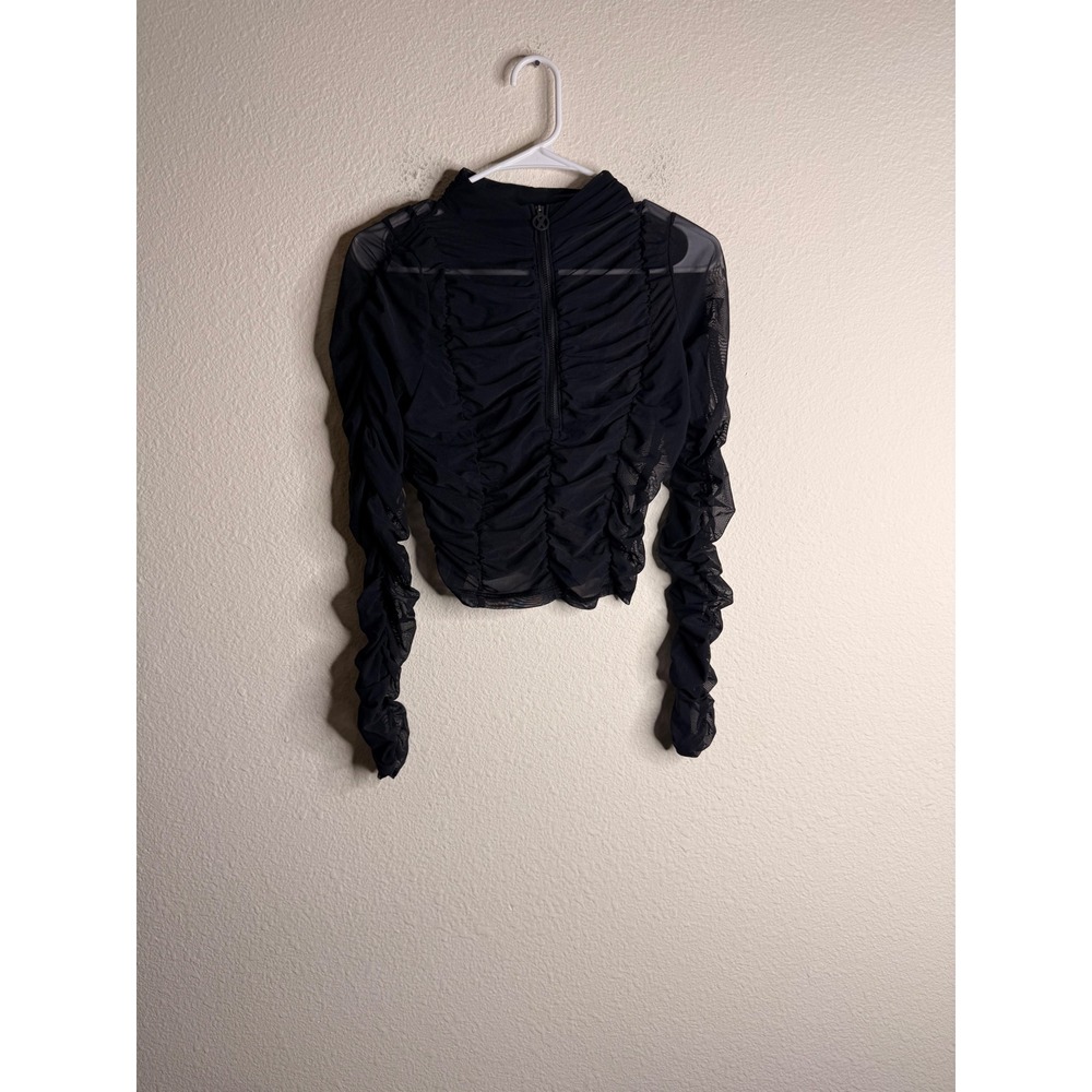 Current Mood Dolls Kill Black Mesh Ruched Zip Crop Top Mock Neck Mosh Pit M